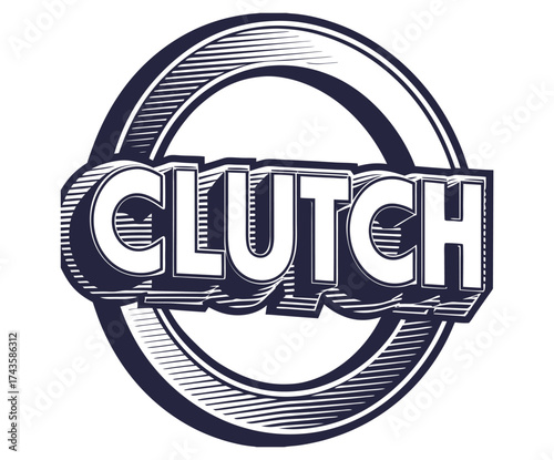 Vintage inspired clutch lettering design embodies power and control, evoking classic hot rod aesthetics and appealing to automotive enthusiasts with its bold typography and circular emblem