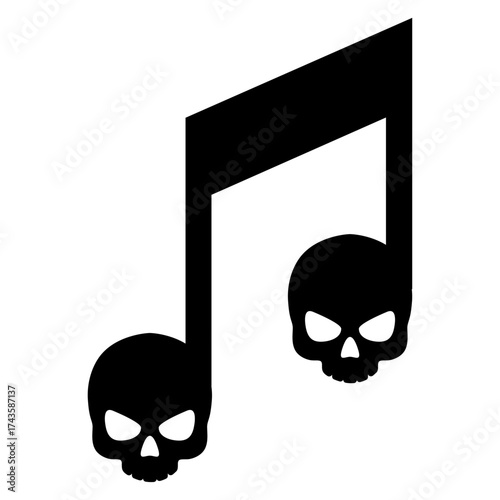 Logo nota musical con silueta de calavera humana vista de frente para tarjetas y felicitaciones de Halloween 
