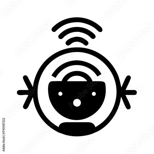 Icon of robot vacuum cleaner with wireless signal concept  