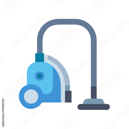Vacuum cleaner in flat design with blue colors and simple style  