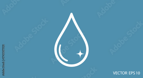 Clean water drop icon on a blue background representing purity and freshness