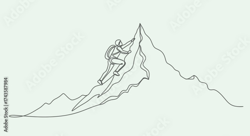 Ascending peaks continuous line drawing showcases determination and achievement in minimalism