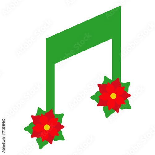 Logo nota musical con flor poinsettia para tarjetas y felicitaciones de Navidad 