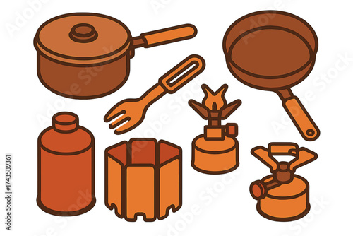 Portable camping stoves cooking pot frying pan utensil and fuel canister set