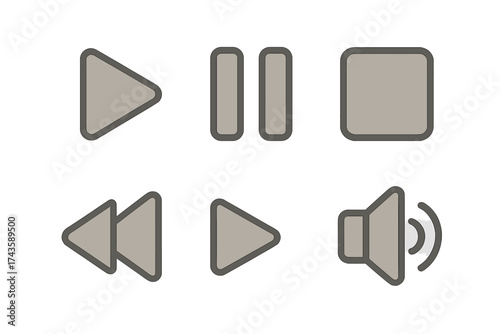 Basic media player control icons set including play pause stop and volume symbols
