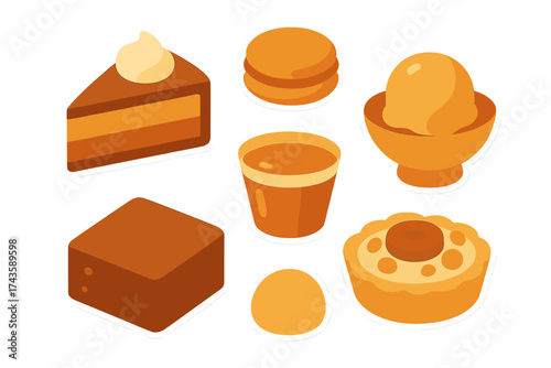 Assortment of isometric autumn-themed desserts and sweet treats isolated on a white background