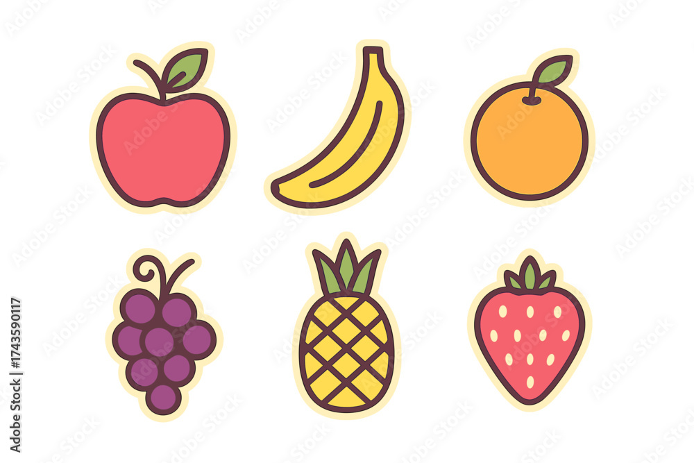 custom made wallpaper toronto digitalColorful set of six fresh fruits: apple, banana, orange, grapes, pineapple, and strawberry