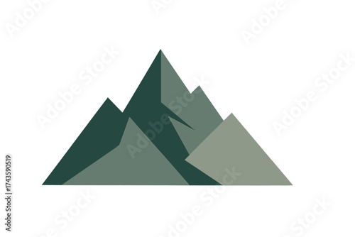 Abstract geometric mountain range landscape in shades of deep green and sage