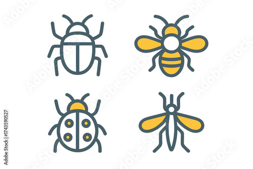 Simple outline icons collection featuring common flying insects and bugs