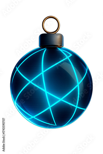 Blue Globe Ornament with Glowing Grid Lines Design
