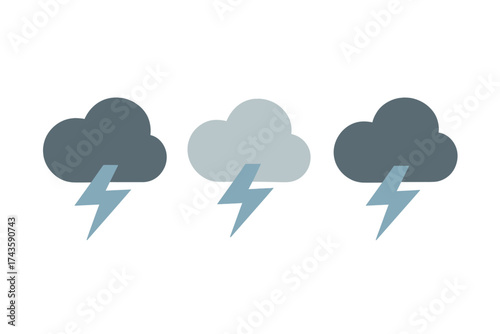 Three stylized storm cloud icons with lightning bolts for severe weather
