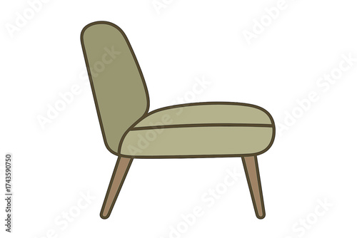Stylish mid-century modern armchair with curved back and wooden legs isolated on white