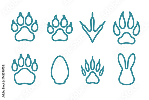 Collection of various wild and domestic animal paw prints and tracks outlines set