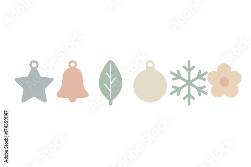 Minimalist collection of holiday ornaments and nature charms in soft pastel colors