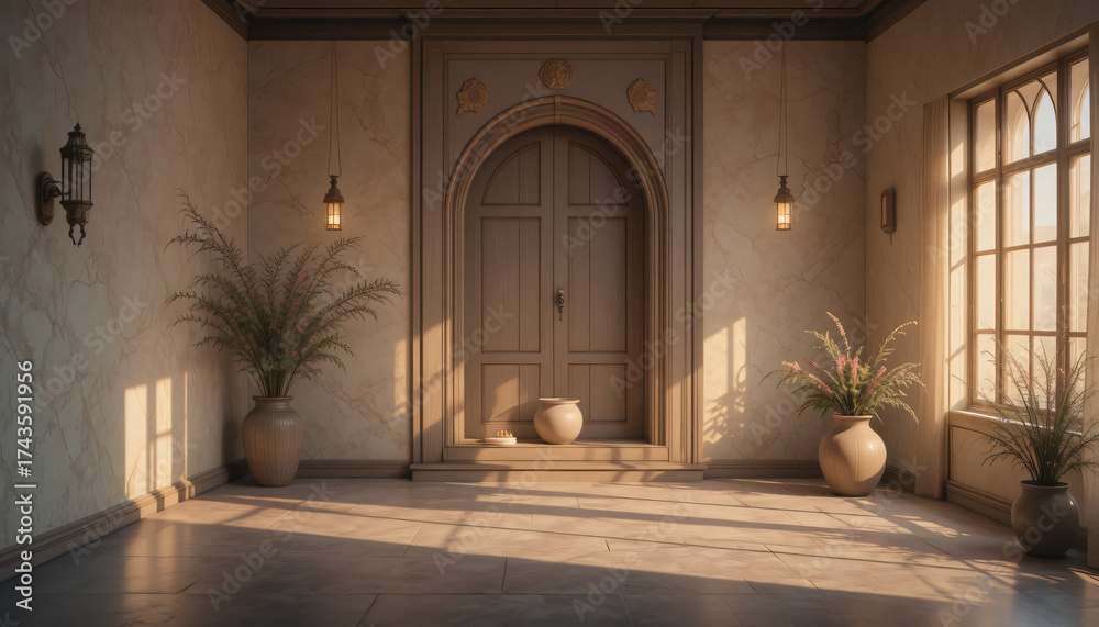 Obraz premium Stunning interior architecture of an old Istanbul mosque with marble columns, luxurious archways, and magnificent religious style