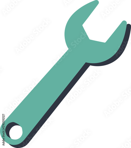Green Wrench Tool Isolated on White Background.