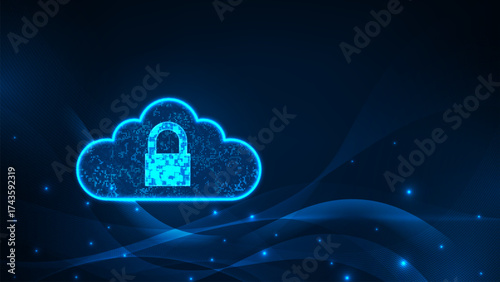 Big data security with cloud connection concept. Wave line hexagon pattern abstract digital technology background
