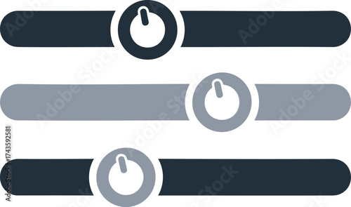 Three horizontal sliders with power button icons representing adjustable settings or controls.