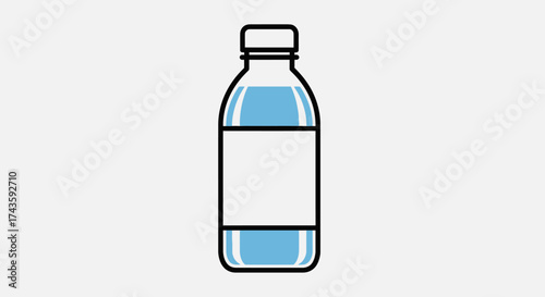 Simple water bottle illustration promoting hydration and health benefits against a clean background