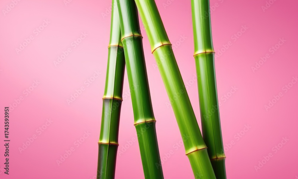 Fototapeta premium Vibrant bamboo stems against bold pink background