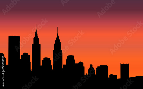 Horizontal illustration of big city with roofs of houses and sky