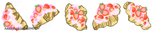 Strawberry Cream Croissant Illustration Set – Cute Bakery Pastry Vector for Cafe Menu, Dessert Clipart and Sweet Food Design