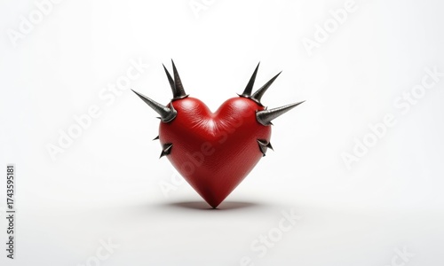 Spiked heart symbolizing love and danger on white background