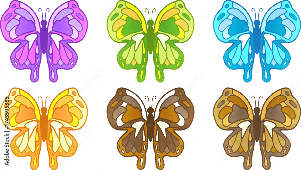 Obraz premium Magical vivid colourful PNG butterfly series. Interior decoration, scrap book, graphic material
