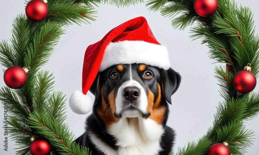 custom made wallpaper toronto digitalFestive dog in santa hat framed by christmas wreath
