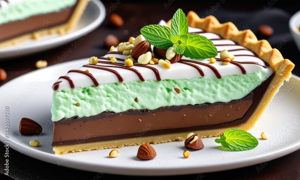 custom made wallpaper toronto digitalTempting mint chocolate pie slice with drizzle and nuts on elegant plate