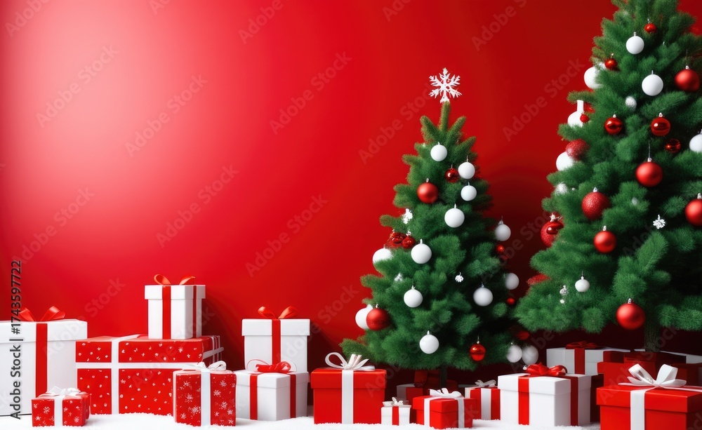 custom made wallpaper toronto digitalFestive christmas trees with red and white decorations surrounded by gift boxes