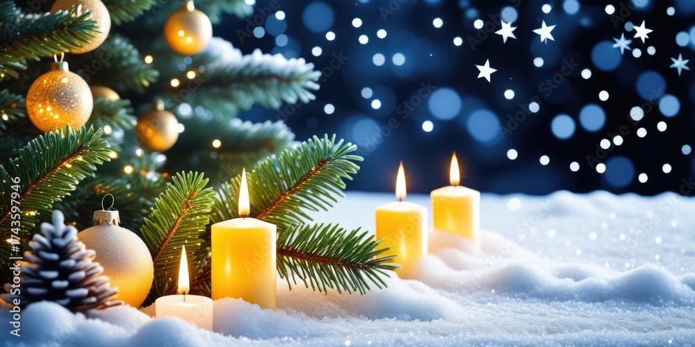 custom made wallpaper toronto digitalFestive christmas scene with candles and ornaments in snowy landscape