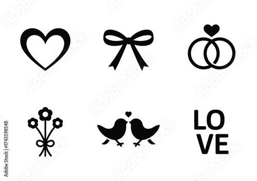 Elegant black ornamental heart and love symbols set vector graphics scalable eps for declarative design projects silhouette vector illustration white background