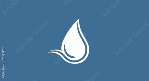 Elegant water drop symbol on serene blue background representing purity and conservation
