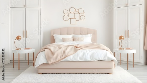Elegant Beige Bedroom with Decorative Mirrors and Modern Accents