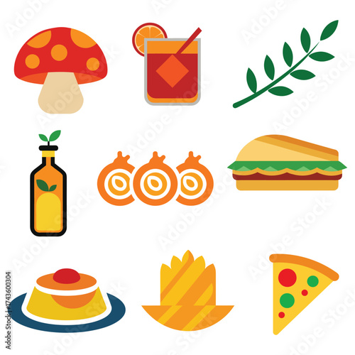 Hand Drawn Italian Food and Drink Vector Icon Set | Pasta, Pizza, Wine, Coffee, Olive Oil & Traditional Cuisine Icons