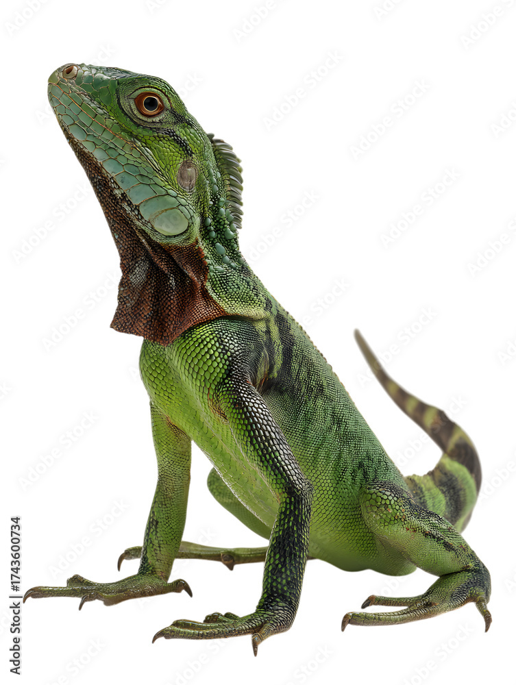 Naklejka premium Green Iguana Reptile Isolated on Black Background lizard
