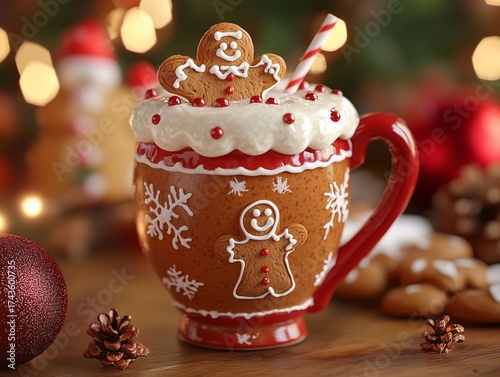 Wallpaper Mural Hot Chocolate Mug Shaped Like a Gingerbread Man Cookie Topped with Whipped Cream and a Candy Cane Straw Torontodigital.ca