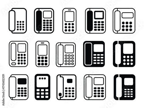 Collection of vintage and modern telephone icons vector art scalable eps graphic design elements silhouette vector illustration white background