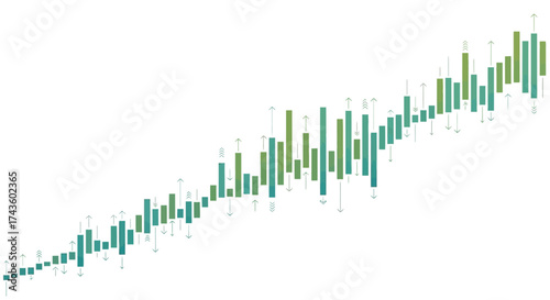 Abstract candlestick chart displaying market trends in muted green and blue shades, emphasizing