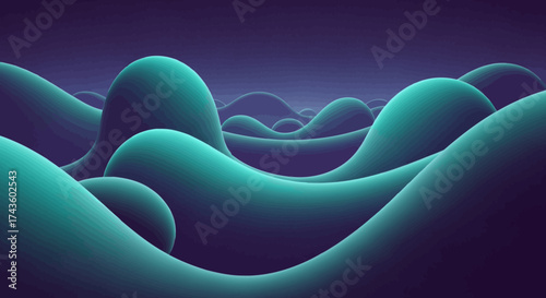 Abstract undulating landscape with teal and dark purple gradient color blending smoothly