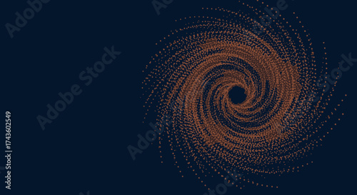 Hypnotic vortex of earthy particles swirling against a dark navy canvas mesmerizing digital art