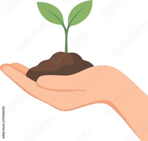 Hand Holding a Growing Plant Illustration