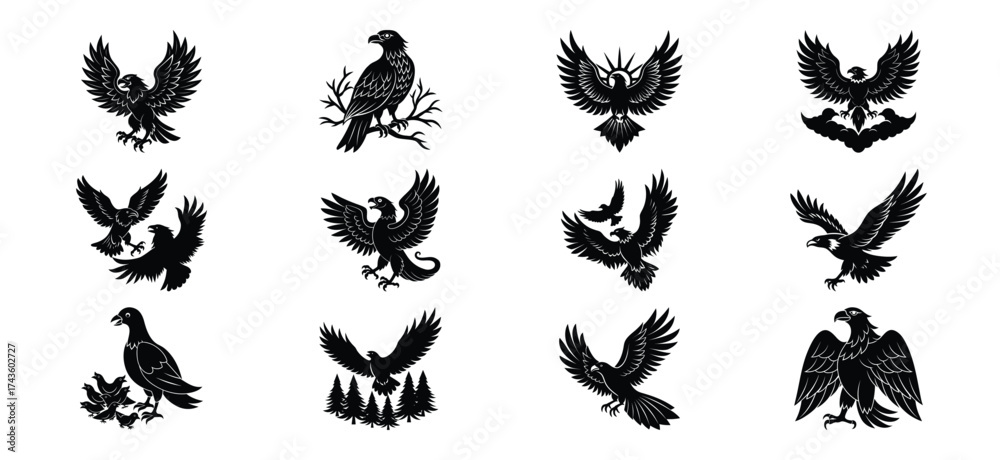 Obraz premium Collection of diverse cartoon birds in festive outfits and poses celebrating