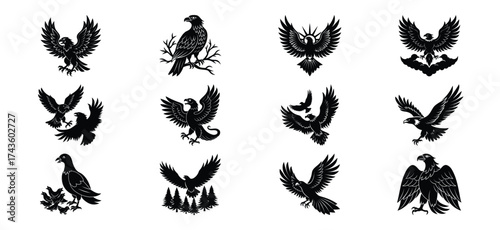 Collection of diverse cartoon birds in festive outfits and poses celebrating