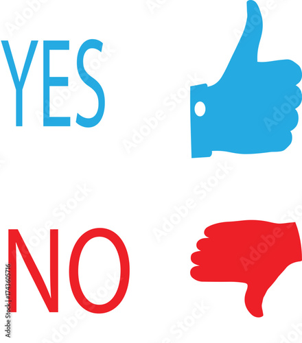 Yes and No with thumbs up and thumbs down icons, vector illustration