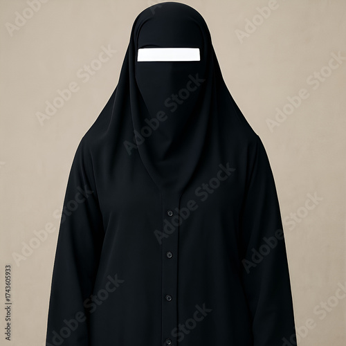 Wallpaper Mural Portrait of Woman in Black Abaya With Covered Face, Emphasizing Modest Fashion and Cultural Identity Torontodigital.ca