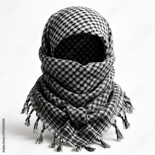 Wallpaper Mural Monochrome Keffiyeh Headscarf Wrapped Around Head with Traditional Checkered Pattern for Portrait, Textile, Fashion Torontodigital.ca