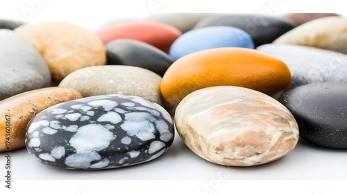 Zen stones colorful pebbles smooth rocks balance concept on white