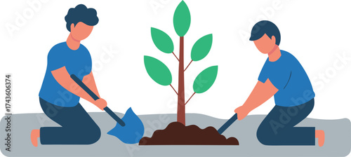 Couple Planting Tree Together Illustration